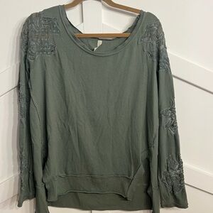 Free People Sage Green Sweatshirt with Lace Details